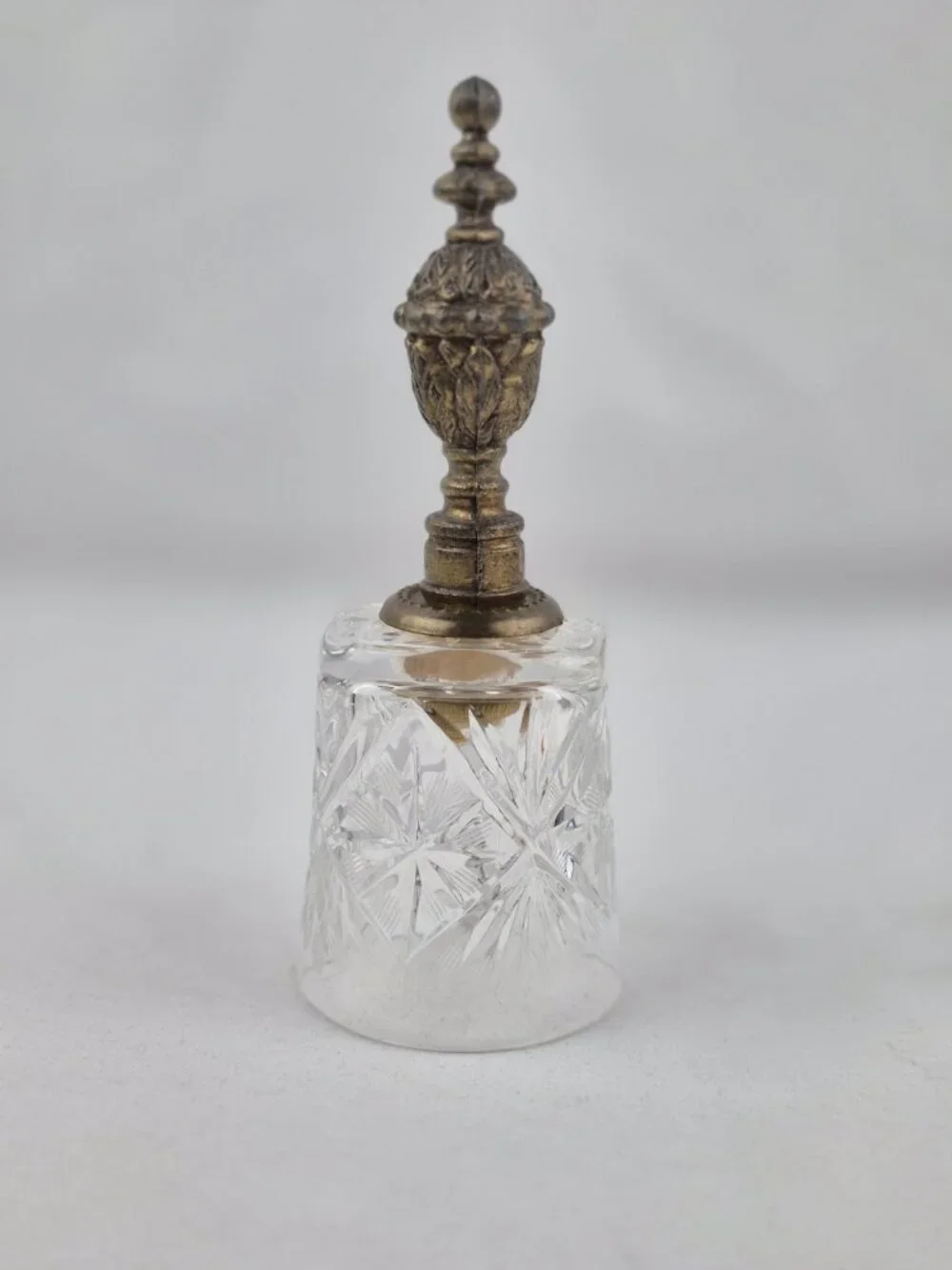 Vintage Hand-Cut Lead Crystal Dinner Bell Ornate Pewter Handle